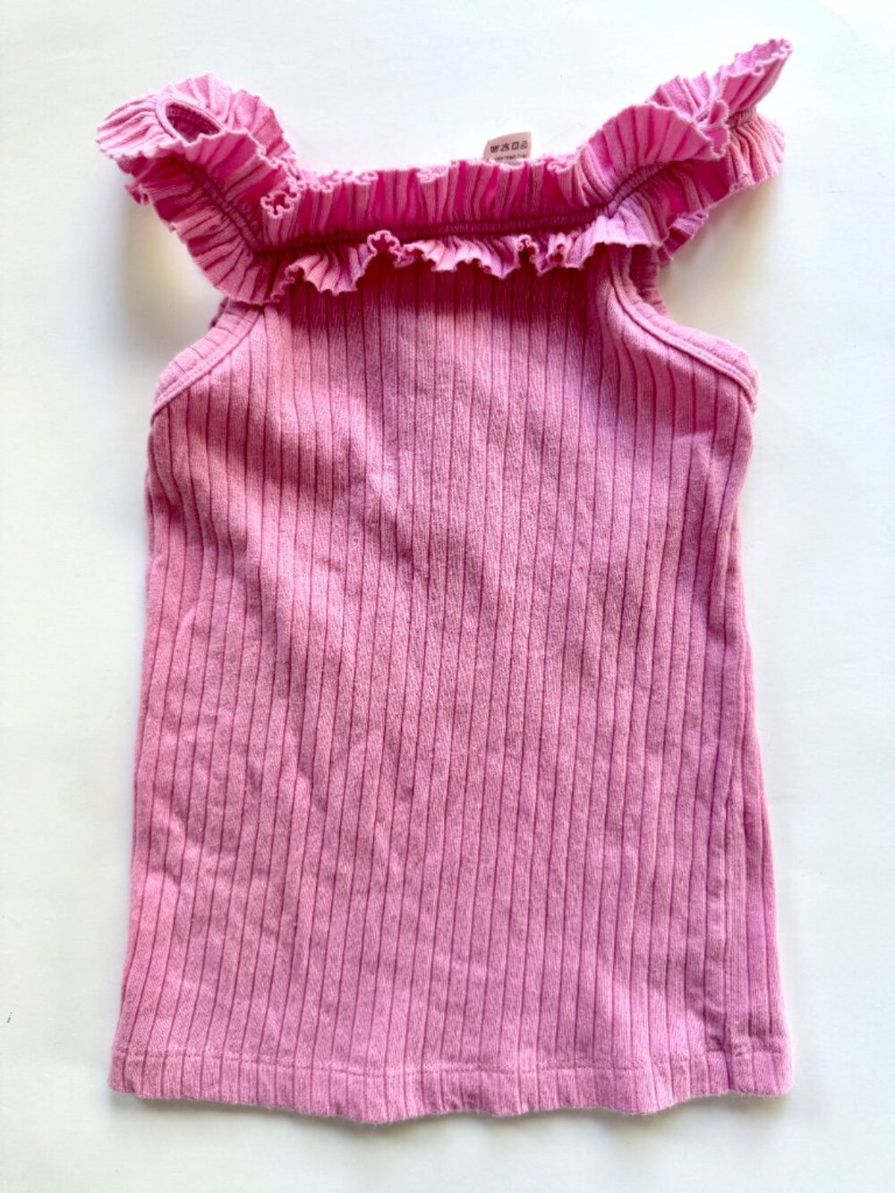 Kate Quinn Ribbed Ruffle Neck Tank Top Pink 3T - Picture 2 of 5